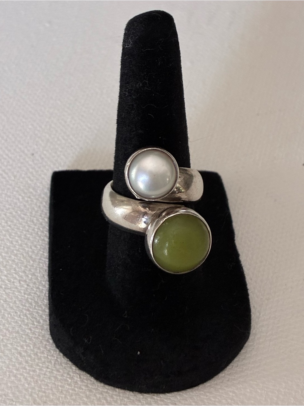 Charles Albert Bypass Adjustable Pearl & Jade Ring, OS